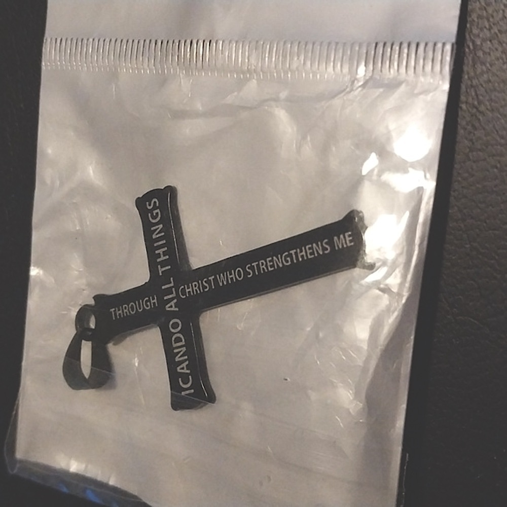 Philippians 4:13 Bible Verse Black Cross Necklace With Chain Unisex